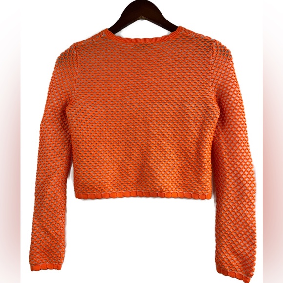 Zara Neon Orange Fishnet Cropped Sweater Size Small - Picture 6 of 11